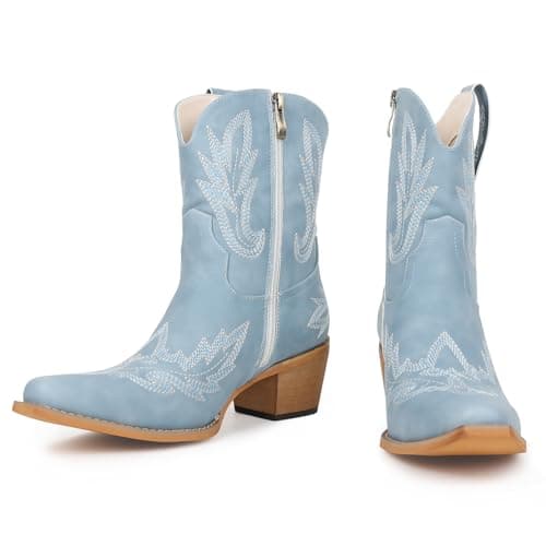 Gioiannoca Western Cowgirl Short Booties for Women Pointed Toe Embroidered Comfort Side Zipper