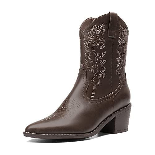 Dream Pairs Ladies' Zipper Pull-On Western Ankle Boots, Pointed Toe Chunky Heel