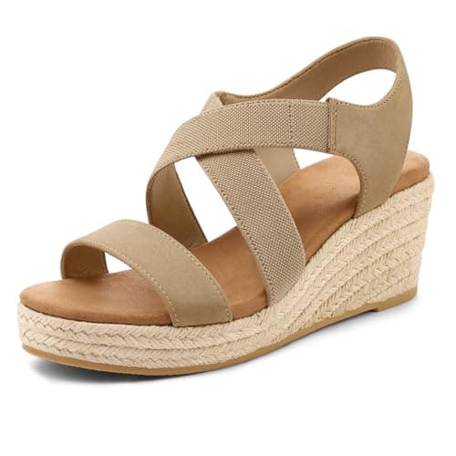mysoft Women's Elastic Ankle Strap Espadrille Wedge Sandals