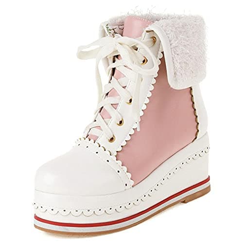 Mikarka Women's Cosplay Cute Platform Lolita Boots Round Toe Lace Up Bow Lapel Brogue Sneakers Hidden Wedge Ankle Boots for Casual Parties and Costumes