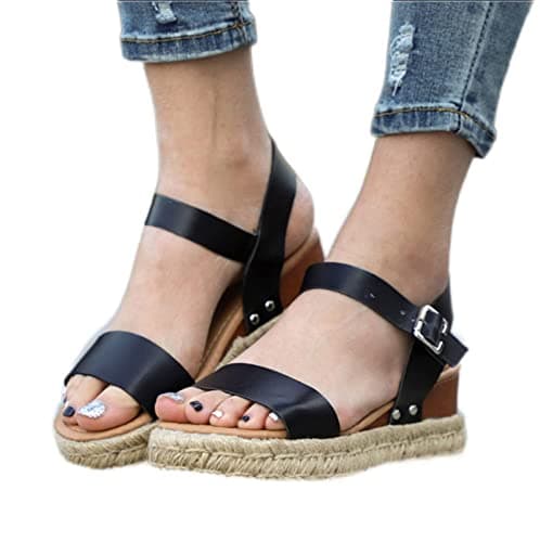 Fululuer Wide Width Espadrille Sandals for Women (I-Brown, 8.5)