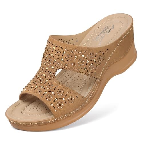 SHIBEVER Women's Dressy Wedge Sandals - Summer Slip-On Comfort Walking Platforms