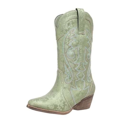 Red Embroidered Western Pointy Toe Booties for Women US5-11