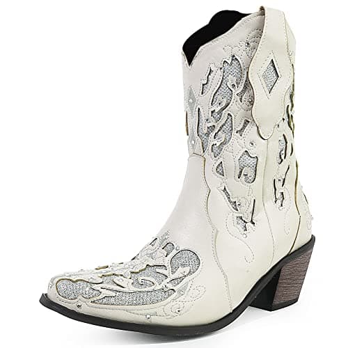 Women's Rhinestone Cowboy Boots for Rodeo - Mid Calf Western Style