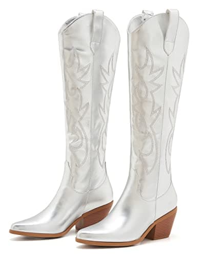 Classic Embroidered ZXHYZLZ Cowgirl Boots for Women Knee High 2" Heel