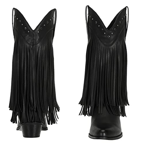 SheSole Black Women's Fringe Western Riding Boots Wide Calf Cowgirl