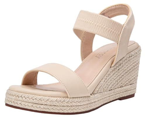 Jeossy Women's Comfortable Black Elastic Ankle Strap Wedge Sandals
