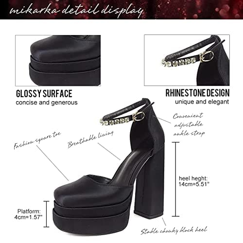 Mikarka Silk Satin Stacked Platform Rhinestone Heels for Party & Wedding