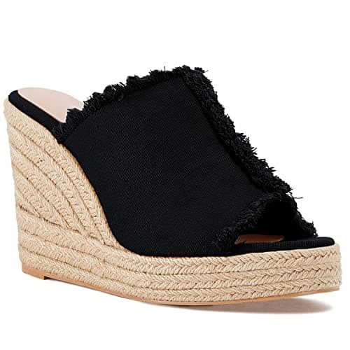 Juliet Holy Women's Denim Peep Toe Wedge Espadrille Sandals