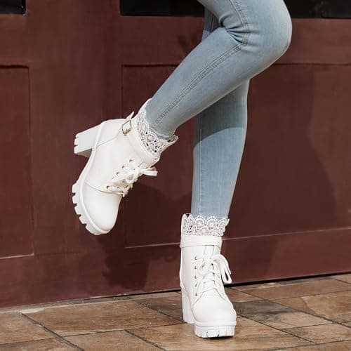 BEAUPAS Chunky Platform Gothic Lace Up Ankle Booties