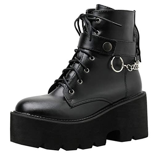 Goth Women's Platform Ankle Boots with Chunky High Heel and Lace Up Detail
