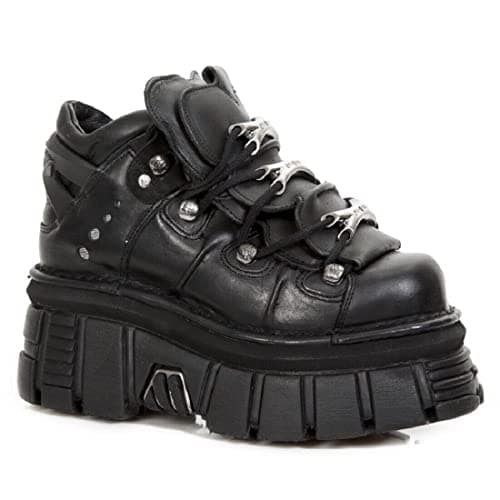 New Rock 106 S29 Women's Gothic Punk Black Metallic Ankle Boots