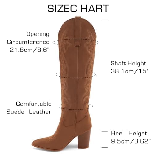 WIRALOMI Women's Embroidered Knee High Cowboy Boots