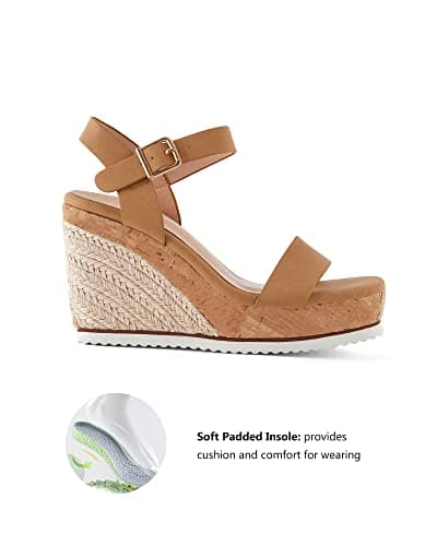 Coutgo Women's Espadrille Wedge Platform Sandals Open Toe Ankle Buckle Strap Casual Summer Shoes