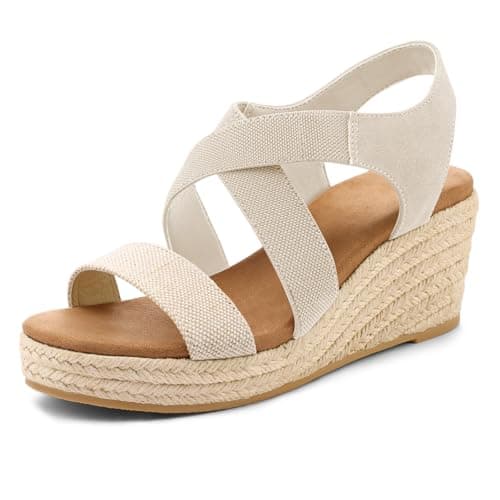 mysoft Women's Elastic Ankle Strap Espadrille Wedge Sandals