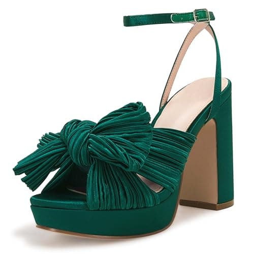 VETASTE Women's Pleated Bow Knot Platform Bridal Heeled Sandals