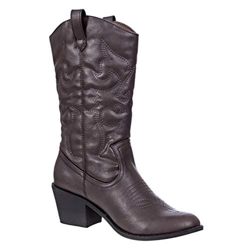Charlies Albert Women's Mid-Calf Embroidered Cowboy Boots Low Stacked Heel Western
