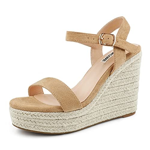 JOY IN LOVE Women's Wedge Espadrille Heel Sandals with Ankle Strap
