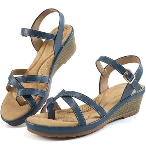 Aomigoct Black Women's Dressy Wedge Sandals - Comfortable Work & Casual Shoe