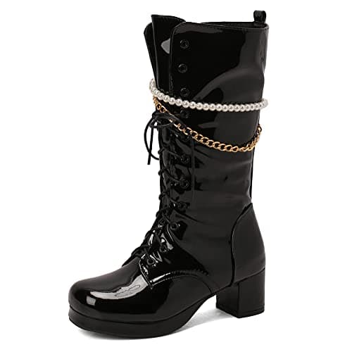 VOMIRA Women's Knee High Platform GoGo Boots with Chunky Heels