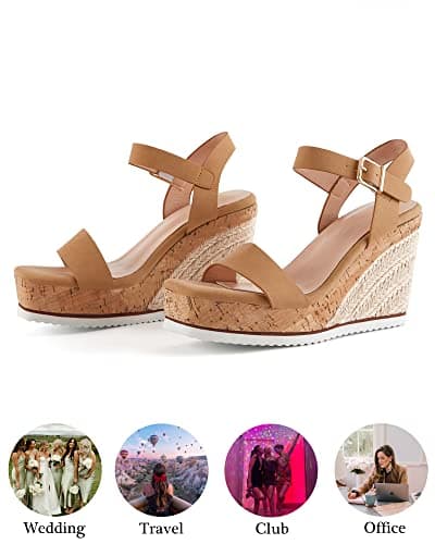 Coutgo Women's Espadrille Wedge Platform Sandals Open Toe Ankle Buckle Strap Casual Summer Shoes