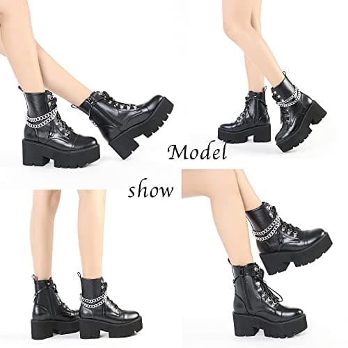 Rui Yue Women's Chunky Ankle Zipper Combat Boots