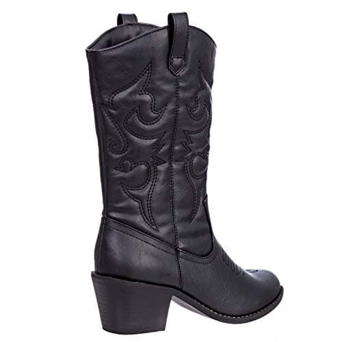 Charlies Albert Women's Mid-Calf Embroidered Cowboy Boots Low Stacked Heel Western