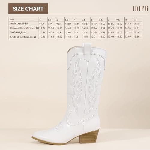 IDIFU IN2 Women's Cowboy and Cowgirl Boots with Embroidery - Mid Calf, Chunky Low Heel, Pointed Toe, Perfect for Fashion and Weddings
