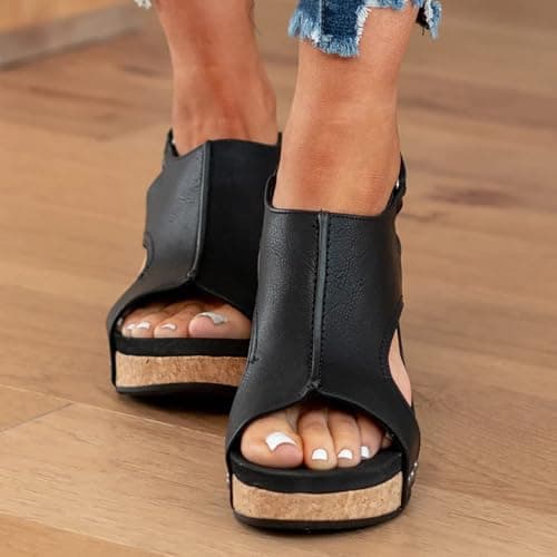 Inefole Women's Brown Leather Orthopedic Platform Sandals - Arch Support