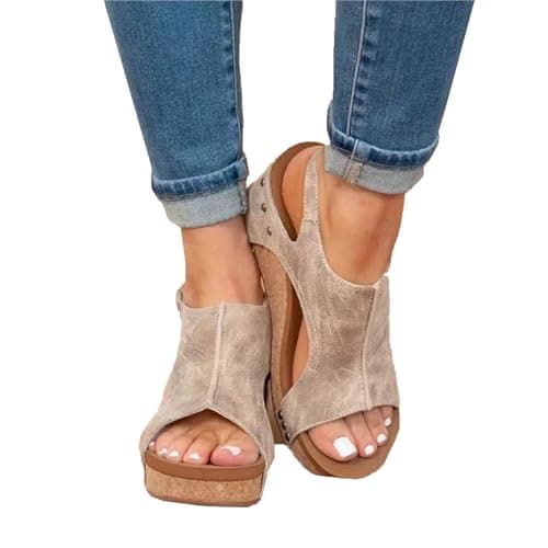 Inefole Women's Brown Leather Orthopedic Platform Sandals - Arch Support
