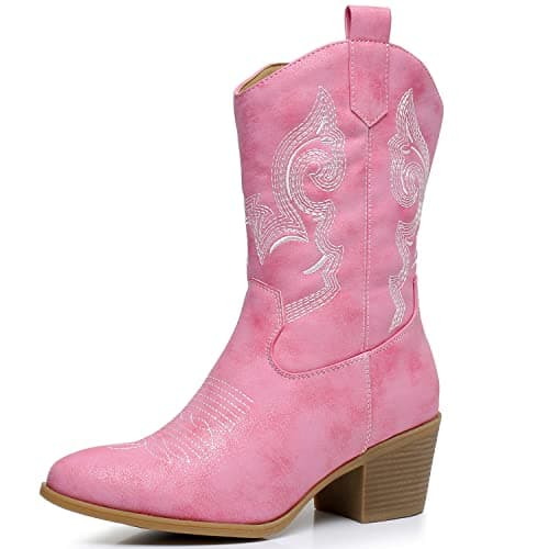 GLOBALWIN Women's Mid Calf Western Cowgirl Bootschunky Low Heel