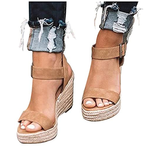 Fululuer Wide Width Espadrille Sandals for Women (I-Brown, 8.5)