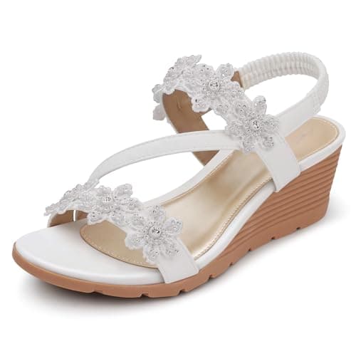 SHIBEVER Women's Comfortable Floral Open Toe Wedge Sandals