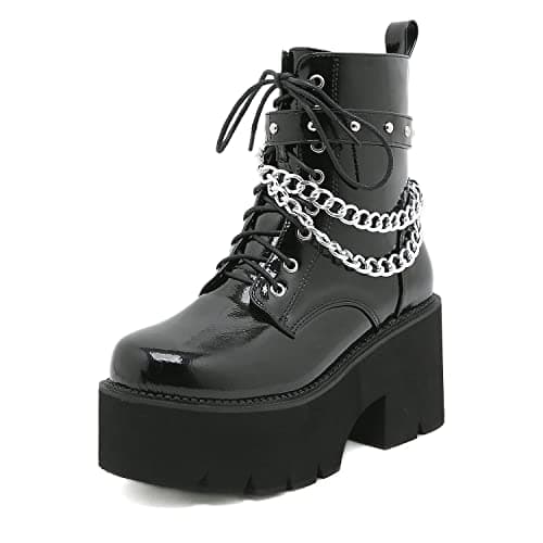 GooMaShoes Women's Black Lace up Goth Platform Boots for Cosplay and Fashion
| GooMaShoes Women's Chunky Block Ankle Gothic Combat Boots for Gothic and Punk Stylists
| GooMaShoes Black Lace up Gothic Platform Boots with Chunky Block Heel for Women