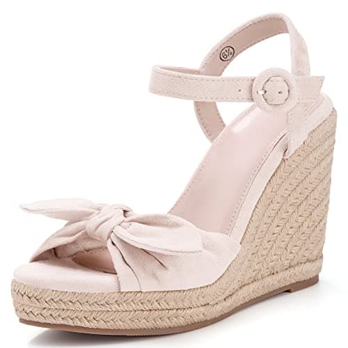 Coutgo Women's Bow Platform Wedge Sandals Open Toe Heels