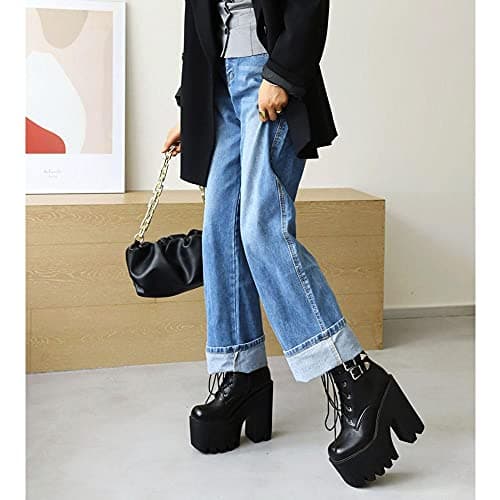 Mikarka Goth Ankle Boots for Women Block High Heel Lace up Studded Platform Combat Boots Motorcycle Booties - Stylish & Comfortable Heels for Night Out and Work