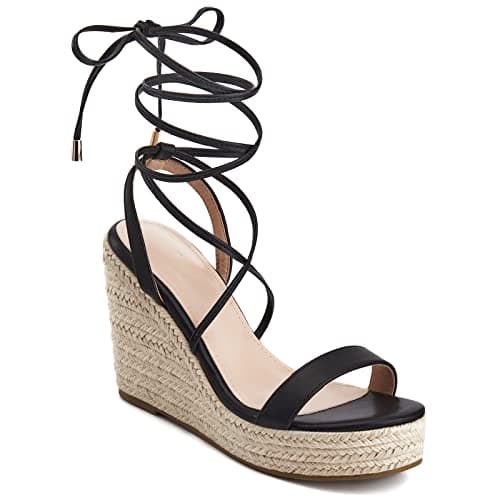 Coutgo Women's Espadrille Wedge Lace-Up Ankle Strap Sandals