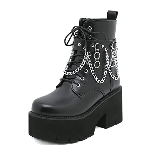 GooMaShoes Women's Black Lace up Goth Platform Boots for Cosplay and Fashion
| GooMaShoes Women's Chunky Block Ankle Gothic Combat Boots for Gothic and Punk Stylists
| GooMaShoes Black Lace up Gothic Platform Boots with Chunky Block Heel for Women