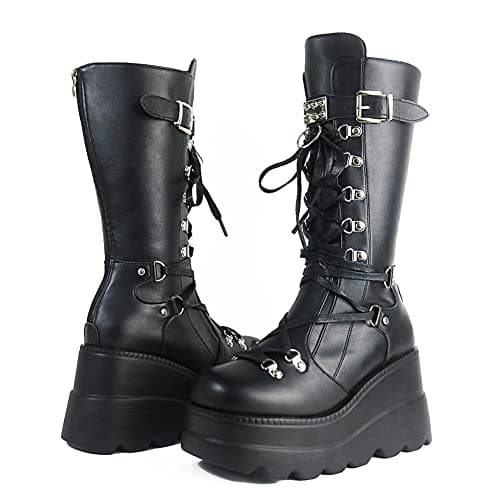 Womens High Platform Chunky Heel Combat Boots - For Women