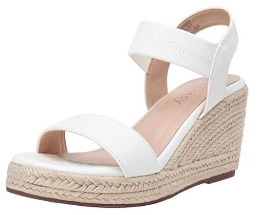 Jeossy Women's Comfortable Black Elastic Ankle Strap Wedge Sandals