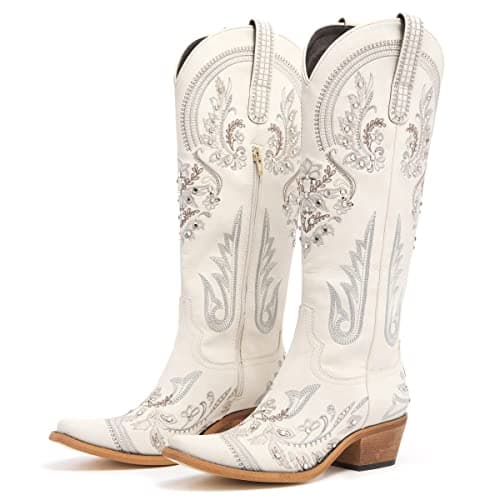 Western Embroidered Rhinestone Knee High Cowboy Boots for Women