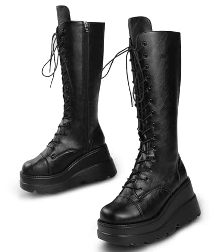 Gothniero Women's Black Knee High Platform Boots Size 5.5-11