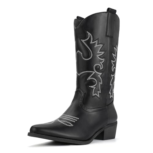 IDIFU Women's Mid-Calf Embroidered Cowboy Boots
