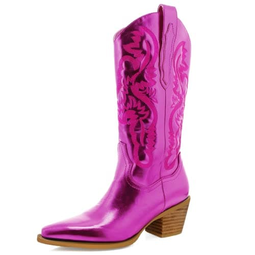 MUCCI Women's Embroidered Cowgirl Boots with Chunky Heel