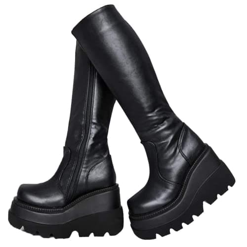 UOQAPRE Women's Winter Punk Chunky Mid-Calf Booties Heel Side Zip Rounds Toe