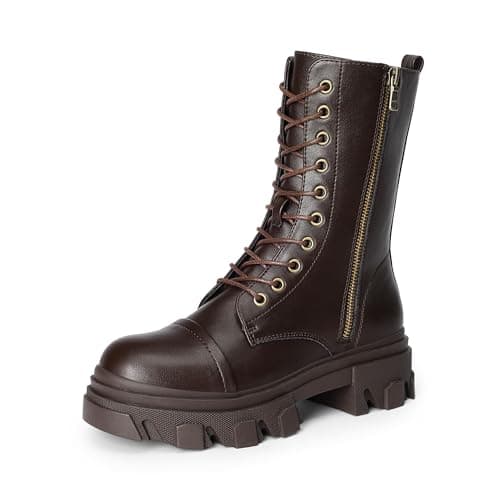 Women's Lace Up Combat Boots with Chunky Platform Sole