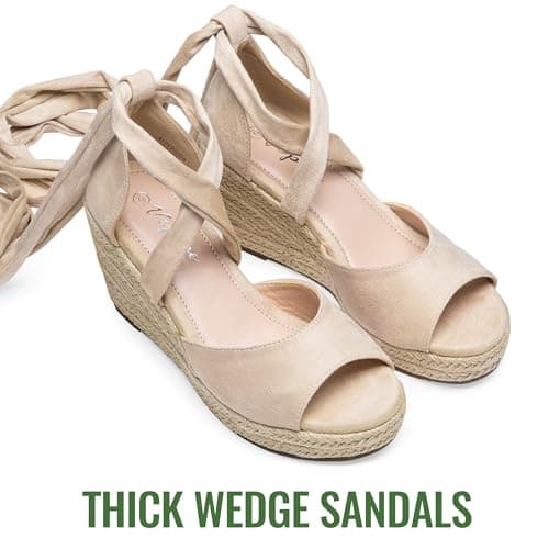 Vepose Women's Lace-Up Espadrille Platform Wedge Sandals
