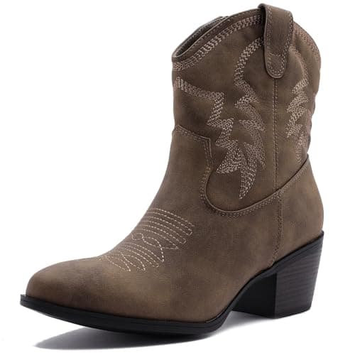 GLOBALWIN Women's Mid-Calf Western Cowboy Boots Fashion Cowgirl Low Heel