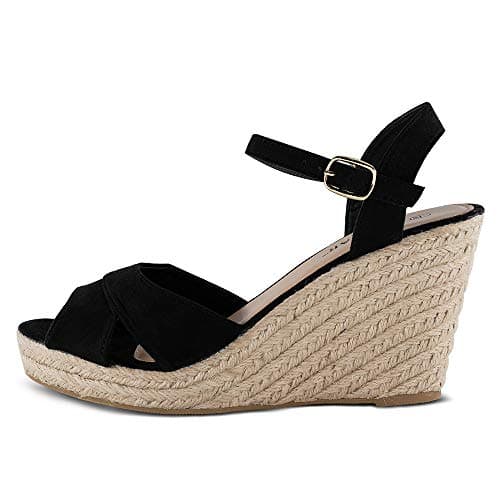 TF Star wedge sandals for women, jute rope ankle strap espadrille Heel sandals