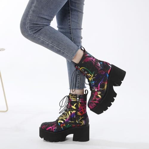 LIXGVHRO Women's Black Sparkly Glitter Gothic Platform Boots Multicolour